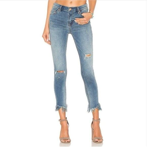Free People Great Heights Skinny Frayed Hem Jeans Women 24 Medium Wash Stretch - Picture 2 of 8